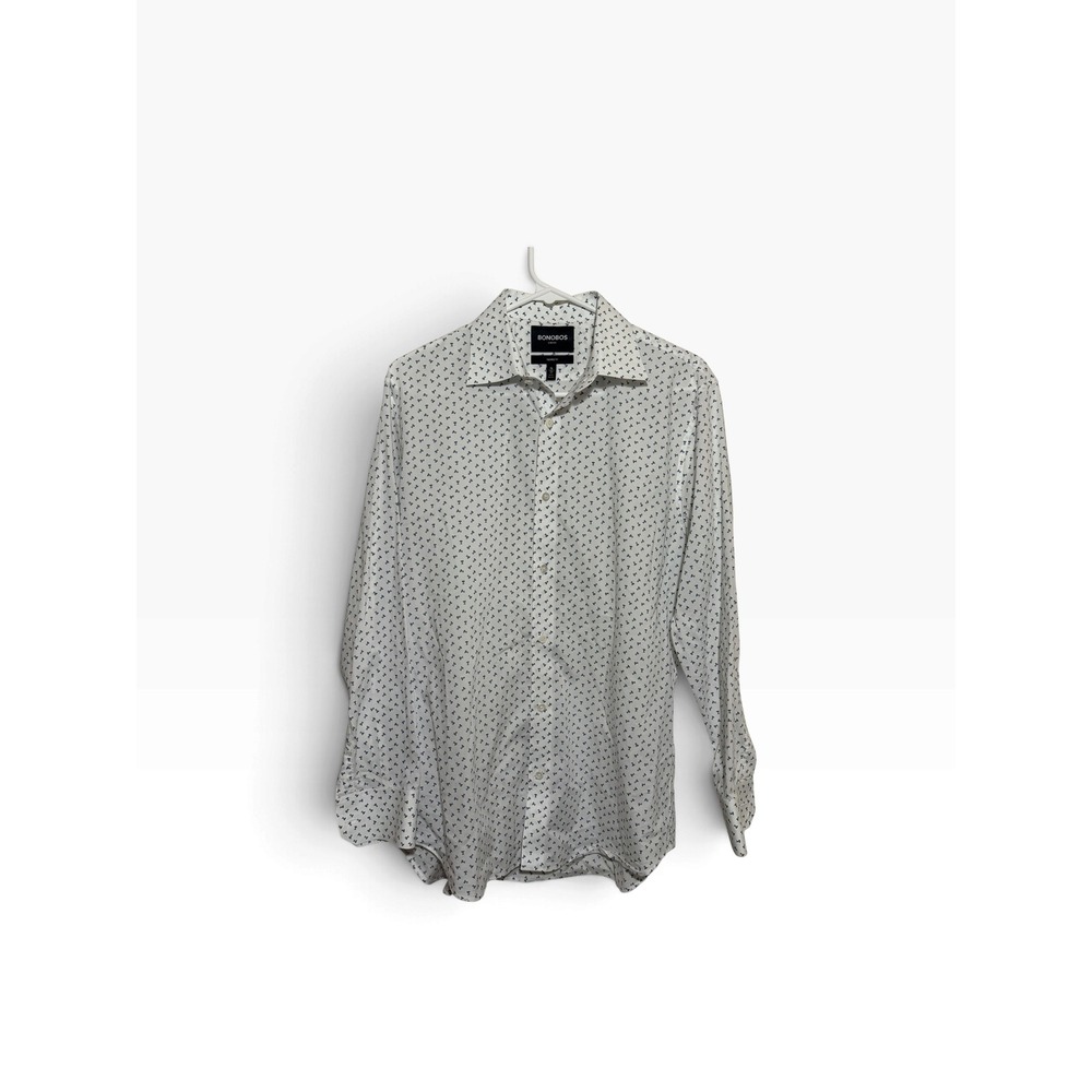 Bonobos Stretch Shirt Mens 16x33 Tailored Fit White Martini Print 25601-BNU70